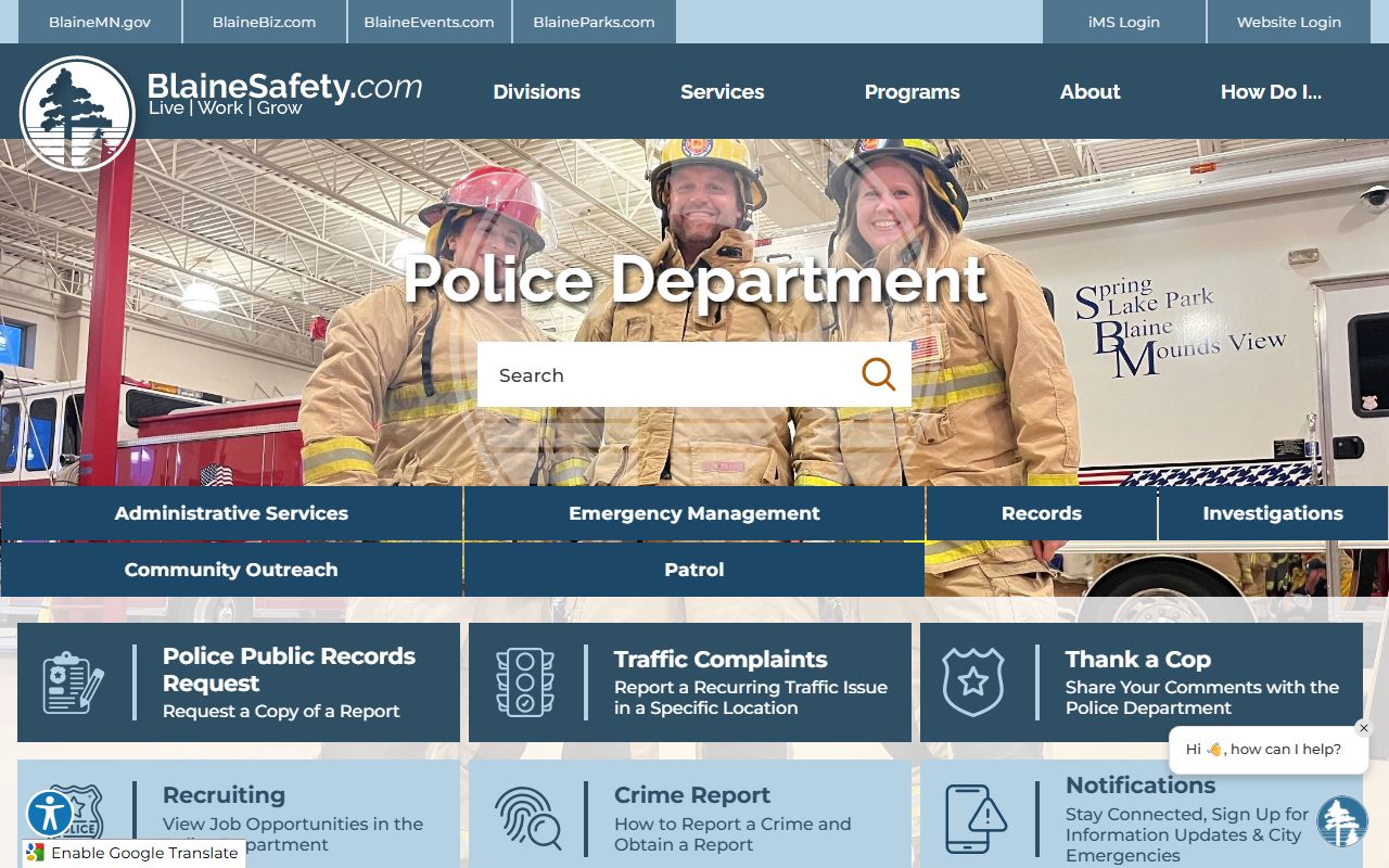 Blaine Police Department inmate population records