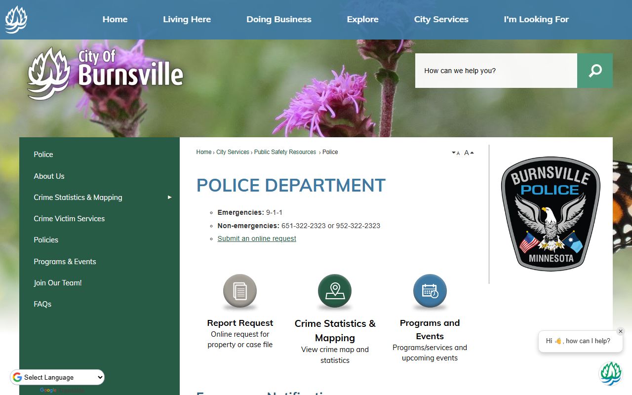Burnsville Police Department inmate population records