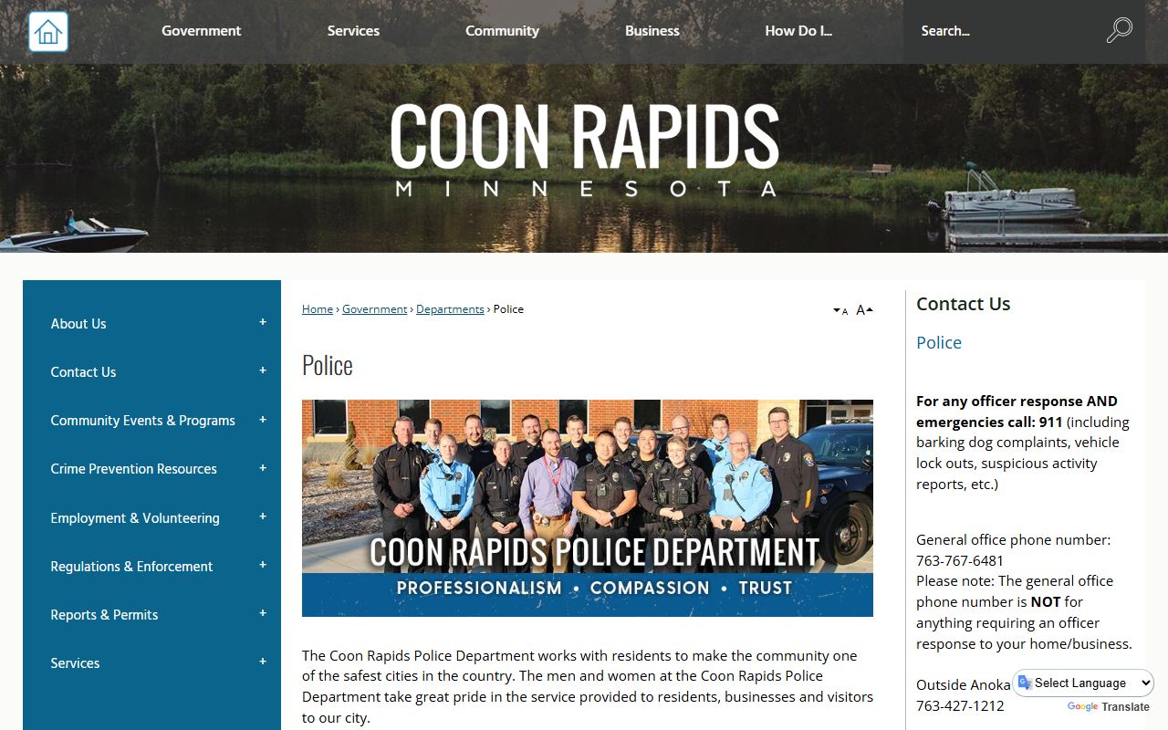 Coon Rapids Police Department inmate population records