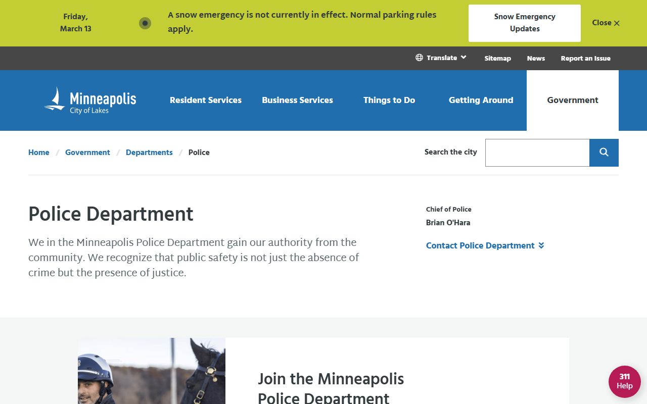 Minneapolis Police Department inmate population records portal