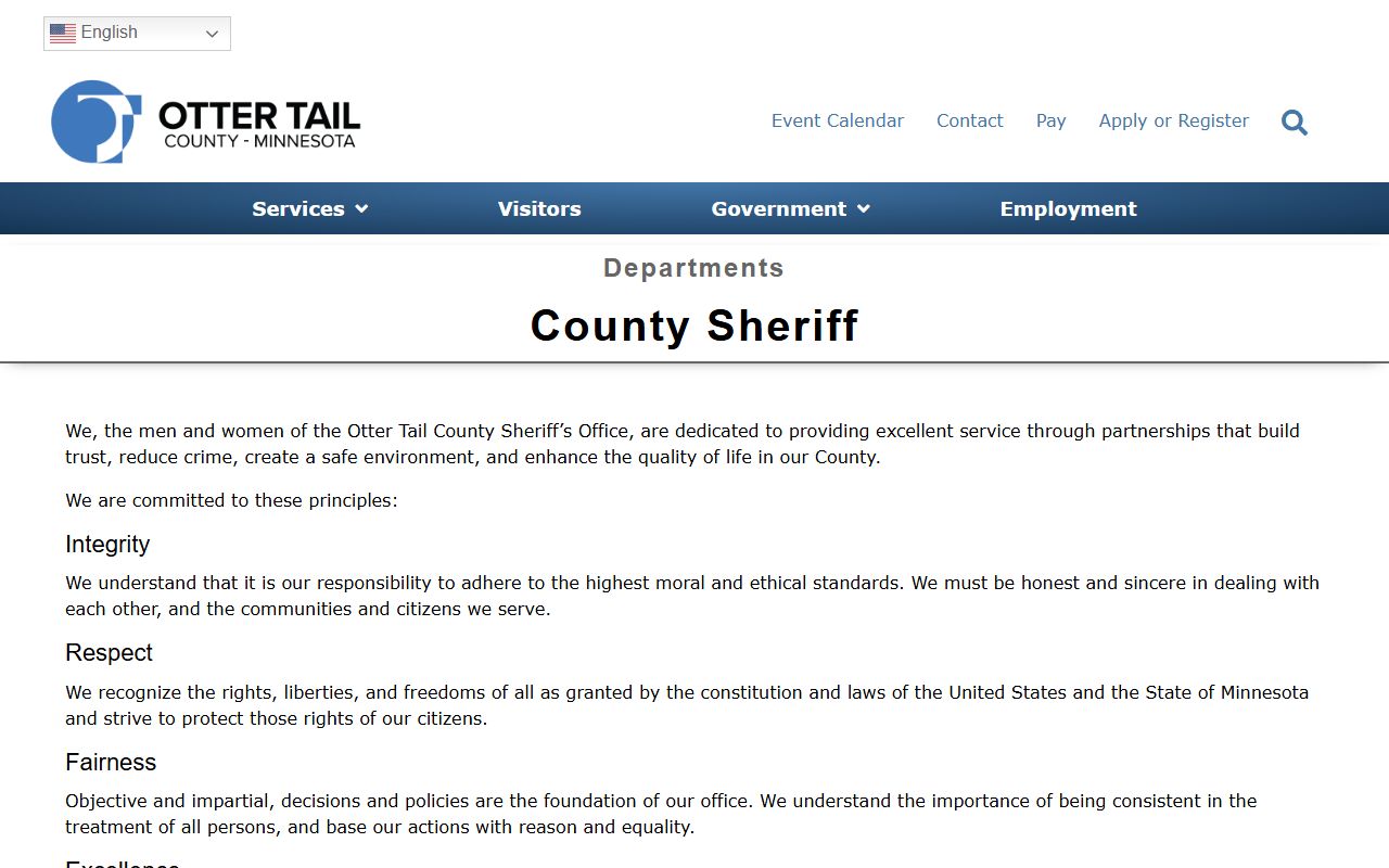 Otter Tail County Sheriff inmate population records