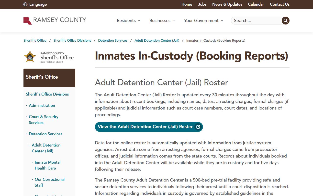 Ramsey County booking reports inmate population
