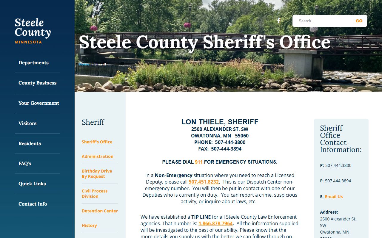 Steele County Sheriff inmate population records