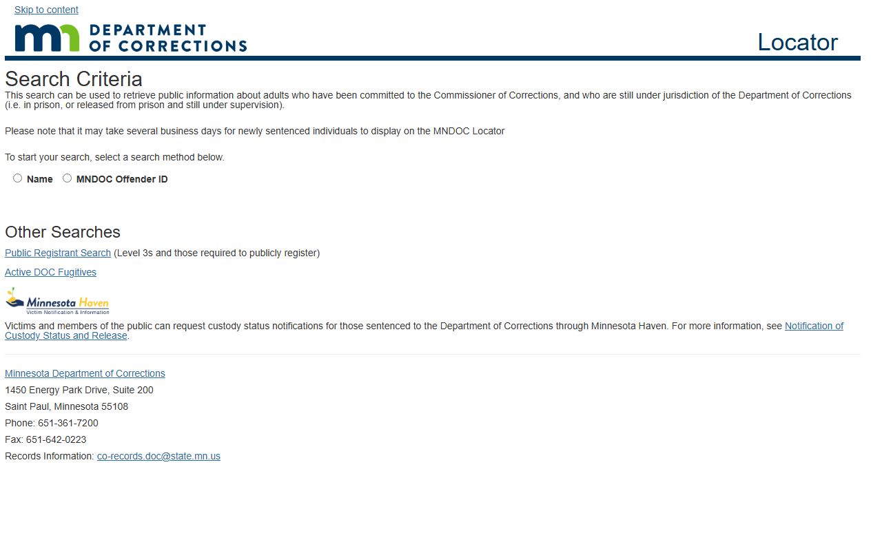Minnesota inmate population search tool MN DOC Inmate Locator