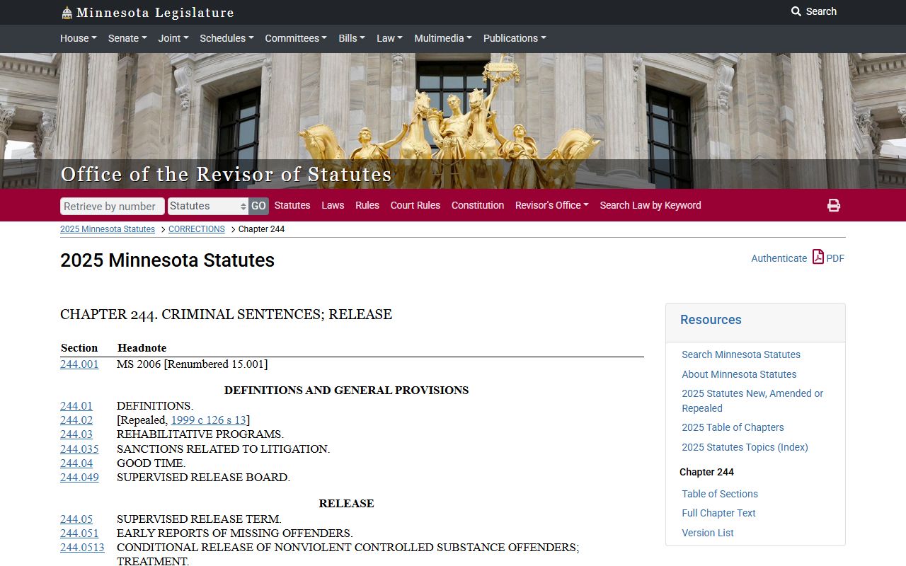 Carver County Minnesota inmate population sentencing statutes